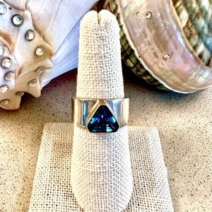 Blue Topaz set in 14 KT Gold Bezel on Sterling Silver Band